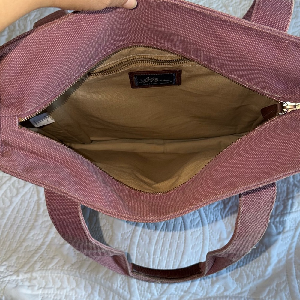 L.L. Bean Tote Canvas Bag Pink with Leather Bottom And Handles Rare Vintage - Picture 12 of 16